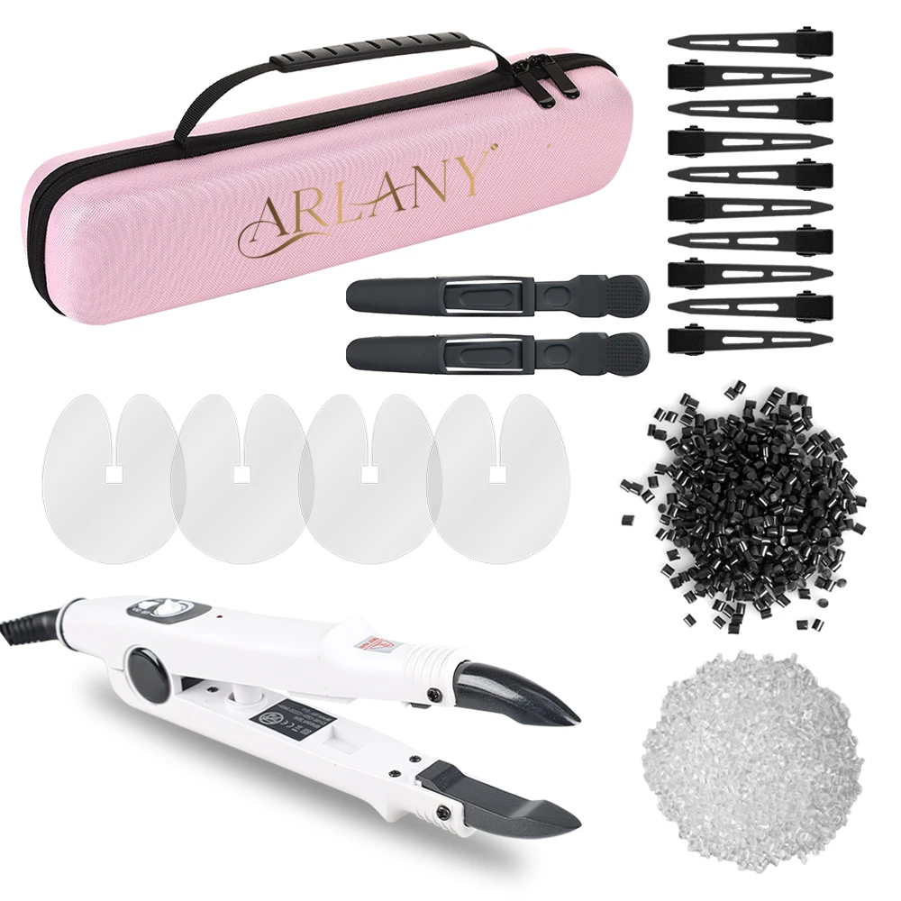 ARLANY Hair Extension Connector Kit 80g Keratin Glue Granule Beads 4Pcs Heat Shield for Keratin Extensions Matte Alligator Clip