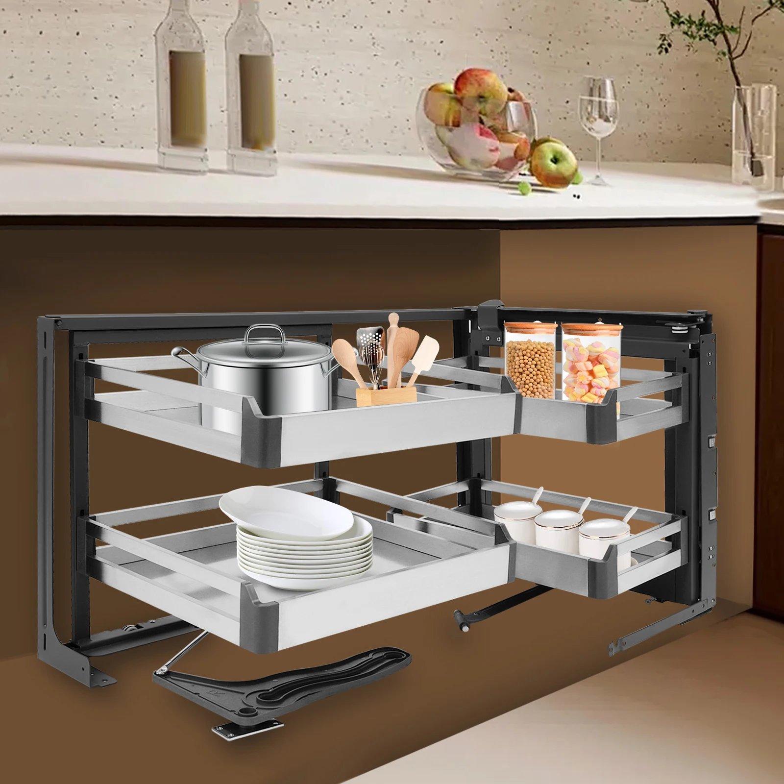 

Pull-Out Corner Organizer Cabinet Blind Corner Storage Basket Pull-out Corner Cabinet Large Capacity Deep Cabinet Storage Tray