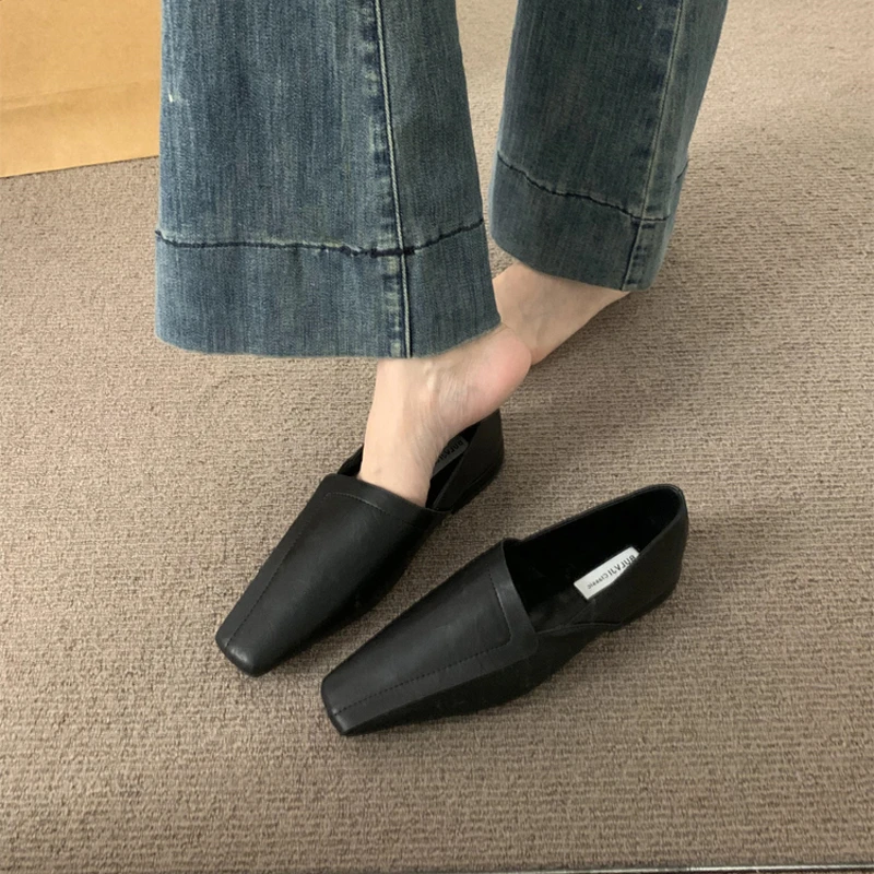 Mocassins à talons bas à enfiler pour femmes, escarpins, chaussures épaisses, robe de soirée, noir, luxe, tendance, mode élégante, offre