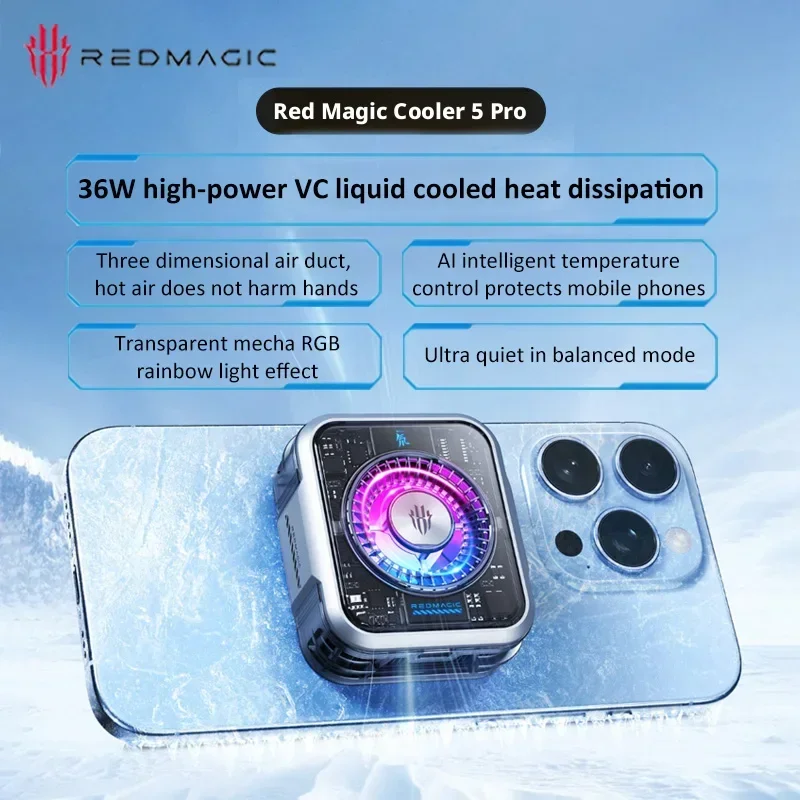 REDMAGIC VC Cooler 5 Pro 36W VC Liquid Semiconductor Phone Cooler, Magnetic & Clip Dual Use RGB Low Noise Gaming Phone Radiator