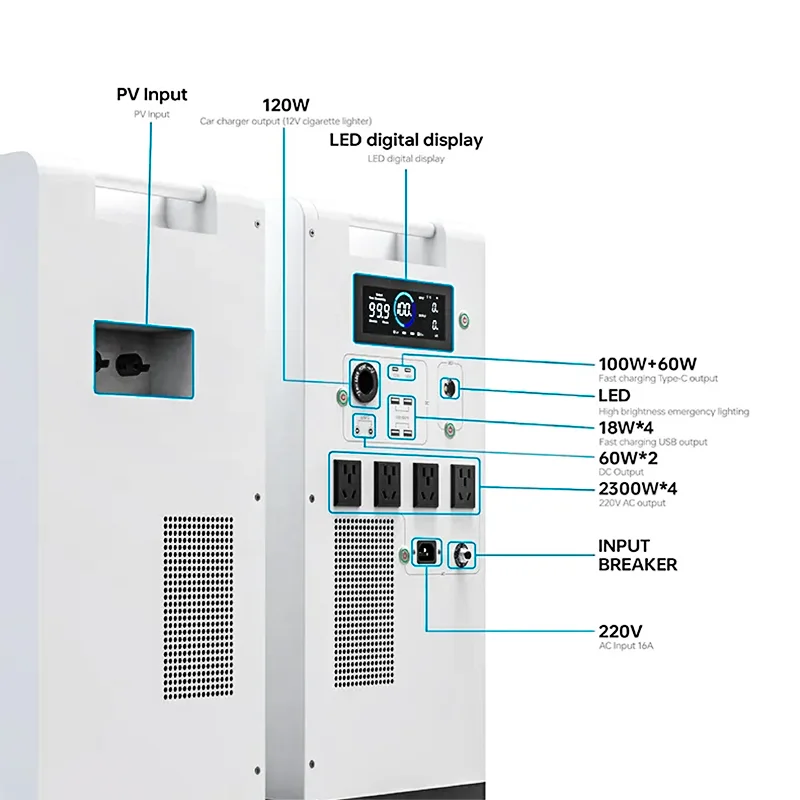 Portátil 5kWh All-In-One Home Energy Storage Bateria de lítio Inversor solar Grade híbrida montada na parede com porta de comunicação CAN