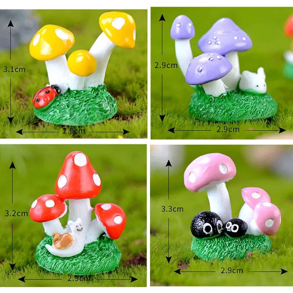 3PCS Colorful Artificial Mini Mushroom Model DIY Fairy Garden Ornament Miniature Bonsai Plants Pots Fairy DIY Doll House Decor