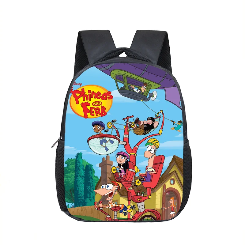 12 inch Disney Phineas And Ferb Kindergarten Backpack Children School Bag Toddler Bag for Kids Girls School Bookbags Gift