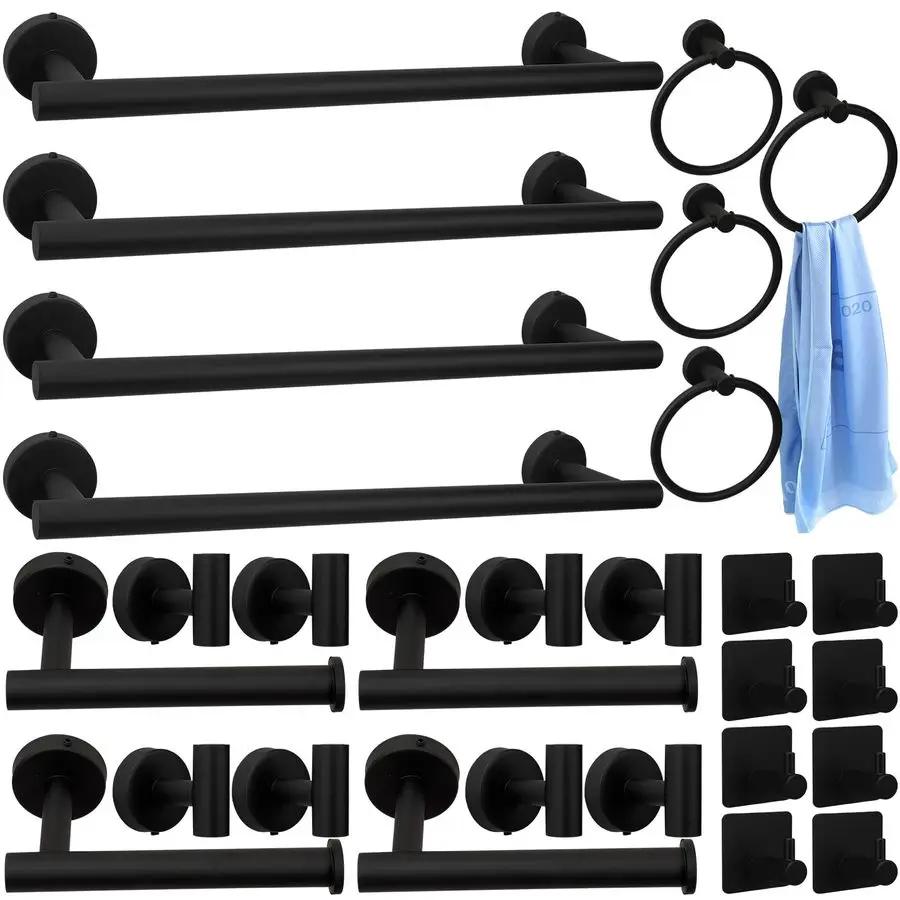 

28 Pcs Bathroom Hardware Set Stainless Steel Bathroom Accessories Set, Including 16 Bath Towel Bar, Towel Rings, Robe Hooks, Toi