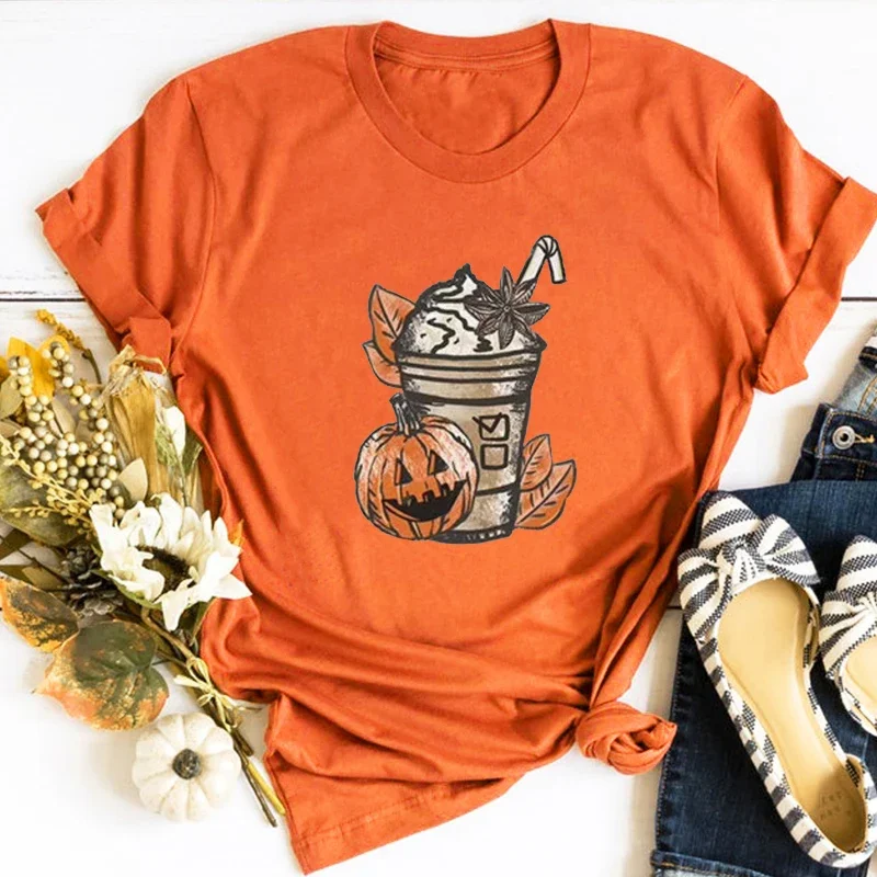 

Pumpkin Spice Halloween Shirts Fall Tops for Women 2024 Halloween Pumpkin Spice Latte Womens Clothing Classic New