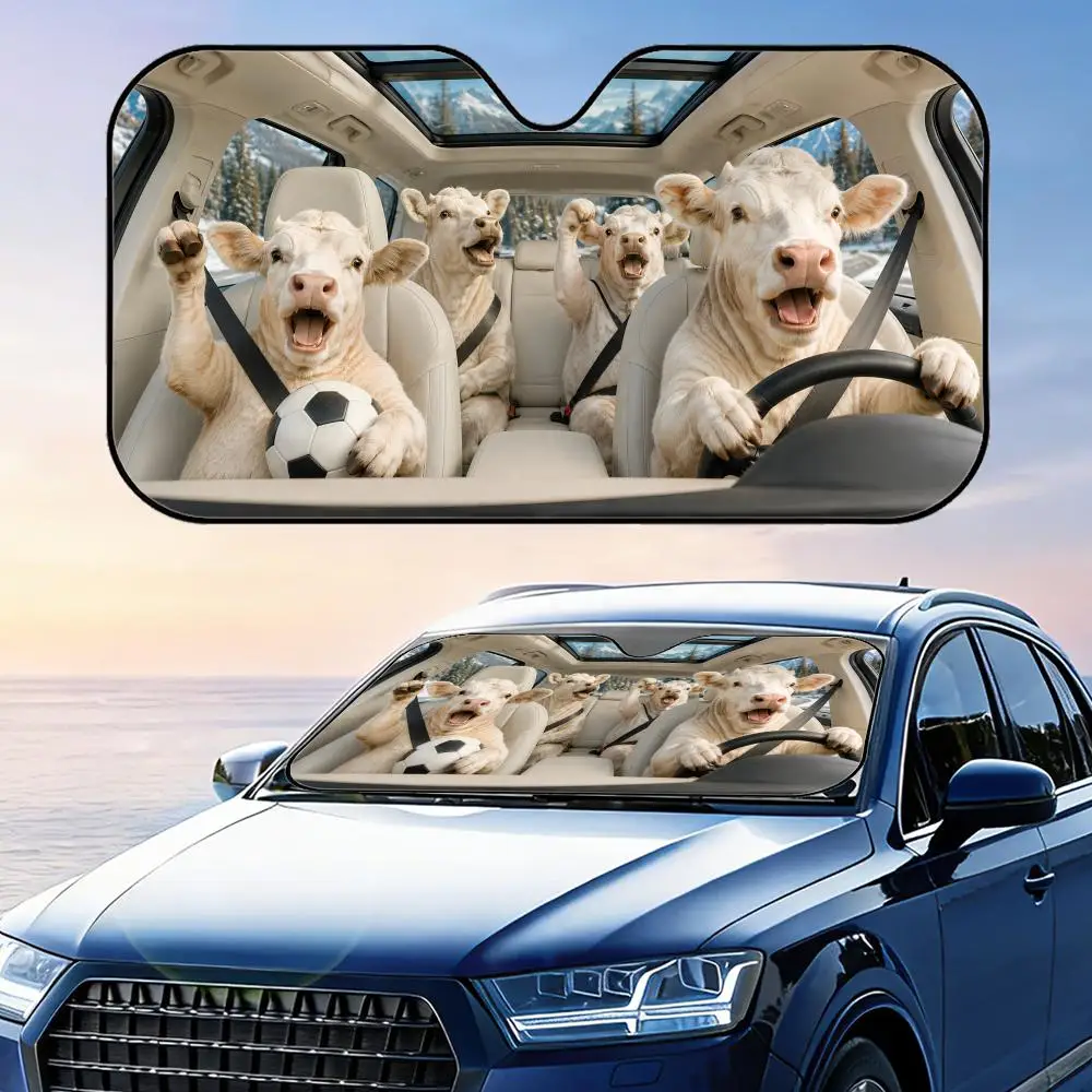 Charolais Cow Soccer Cheer Visera para el sol para parabrisas delantero de coche, cubierta plegable reflectante con protección UV y aislamiento térmico