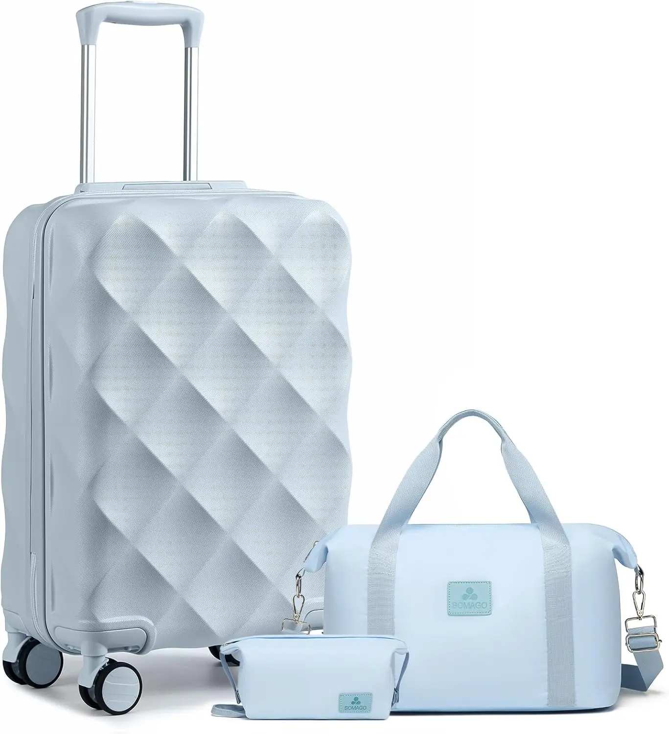 

20in Carry-On Suitcase with TSA Lock, YKK Zipper, Spinner Wheels, ABS Hardside Luggage 3-Piece Set in Light Blue for Travel