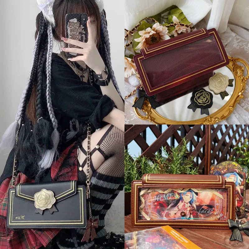 PU Leather Itabag Brown Shoulder, Bag Clear Window Display Chain Strap Envelope Crossbody Purse For, Anime Badge Collection Gift