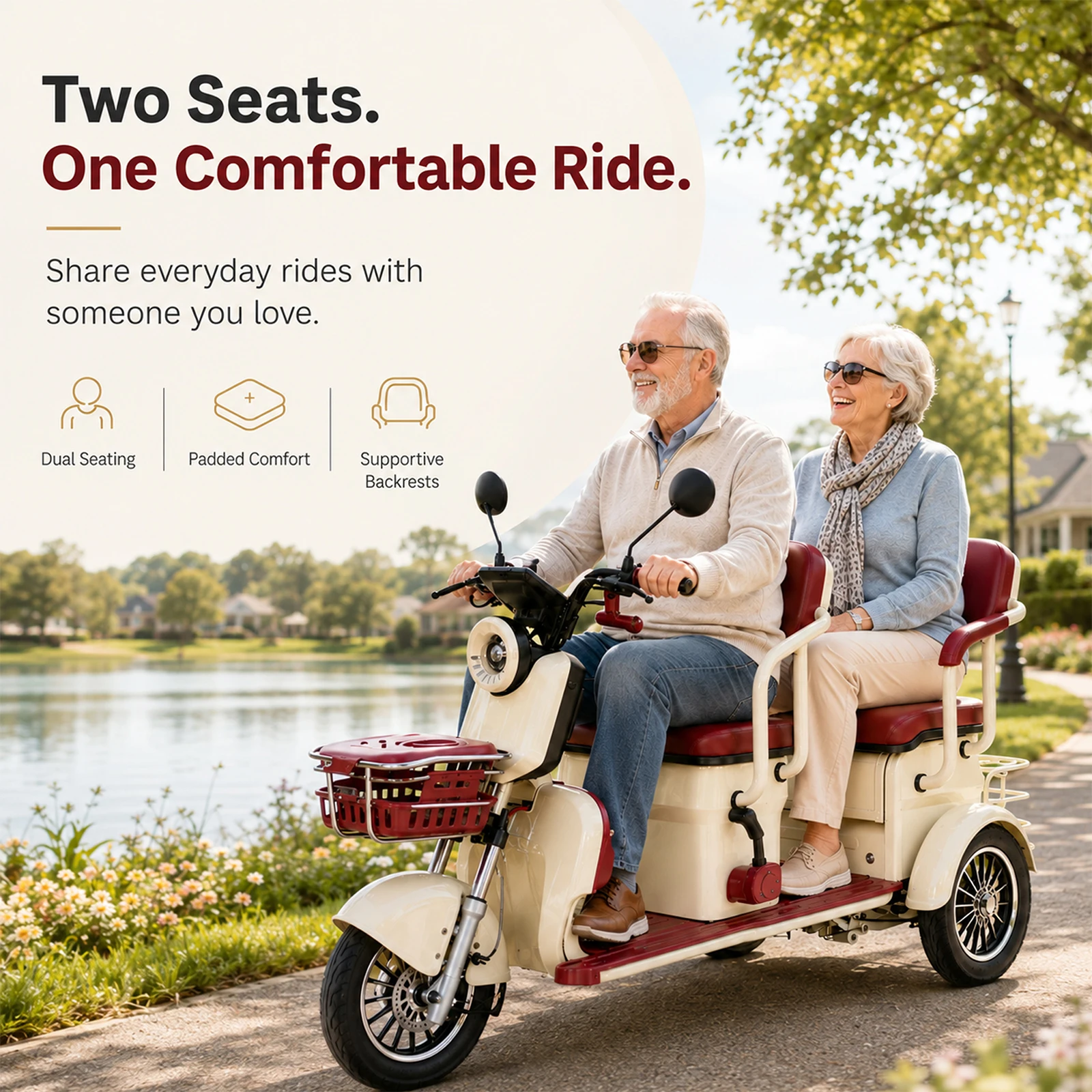 2-Seater Electric Tricycle, Multi-Functional E-Trike for Passenger and Cargo, 800W Brushless Motor, 60V 20Ah Battery, Roomy Interior, Heavy Duty 3-Wheeler for Daily Use