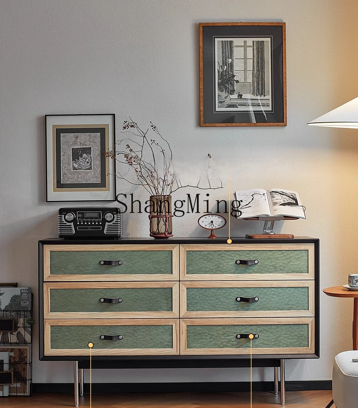 

CL wood six-chest cabinet retro bedroom bedside locker against the wall