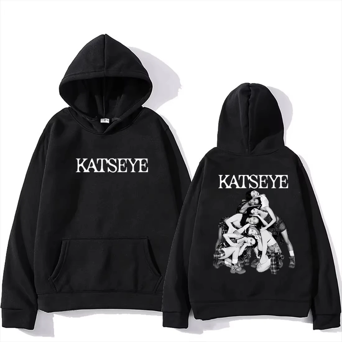 

Новинка 2026, толстовки с двусторонним принтом Kpop Group Katseye, теплый флисовый спортивный костюм с длинными рукавами, уличная одежда, свободные пуловеры