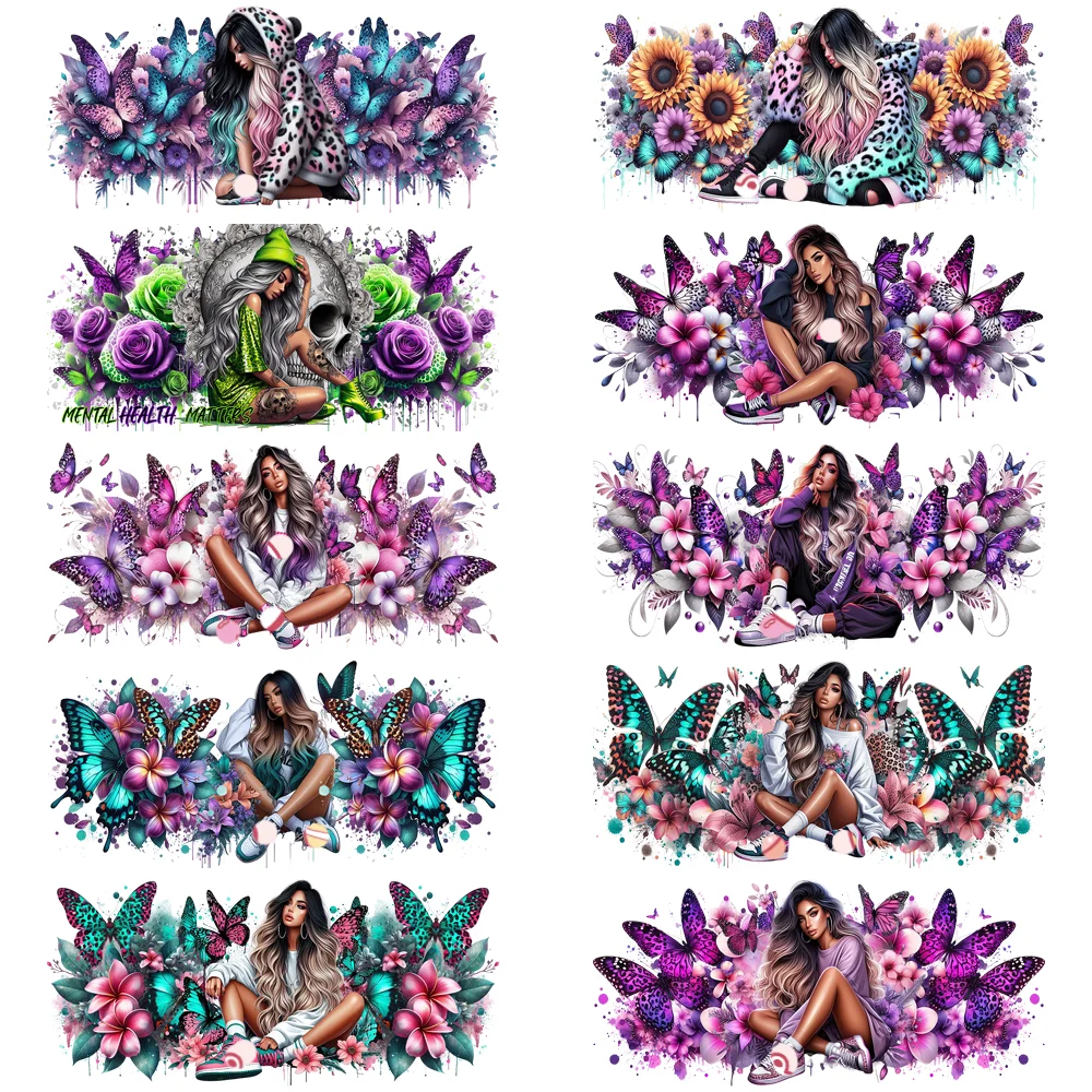 بوس فاتنة سلسلة العصرية الوشم فتاة UV DTF كأس التفاف ل 16 أوقية كوب ليبي مختلط باد غال تصاميم كأس يلتف ملصقات ثلاثية الأبعاد