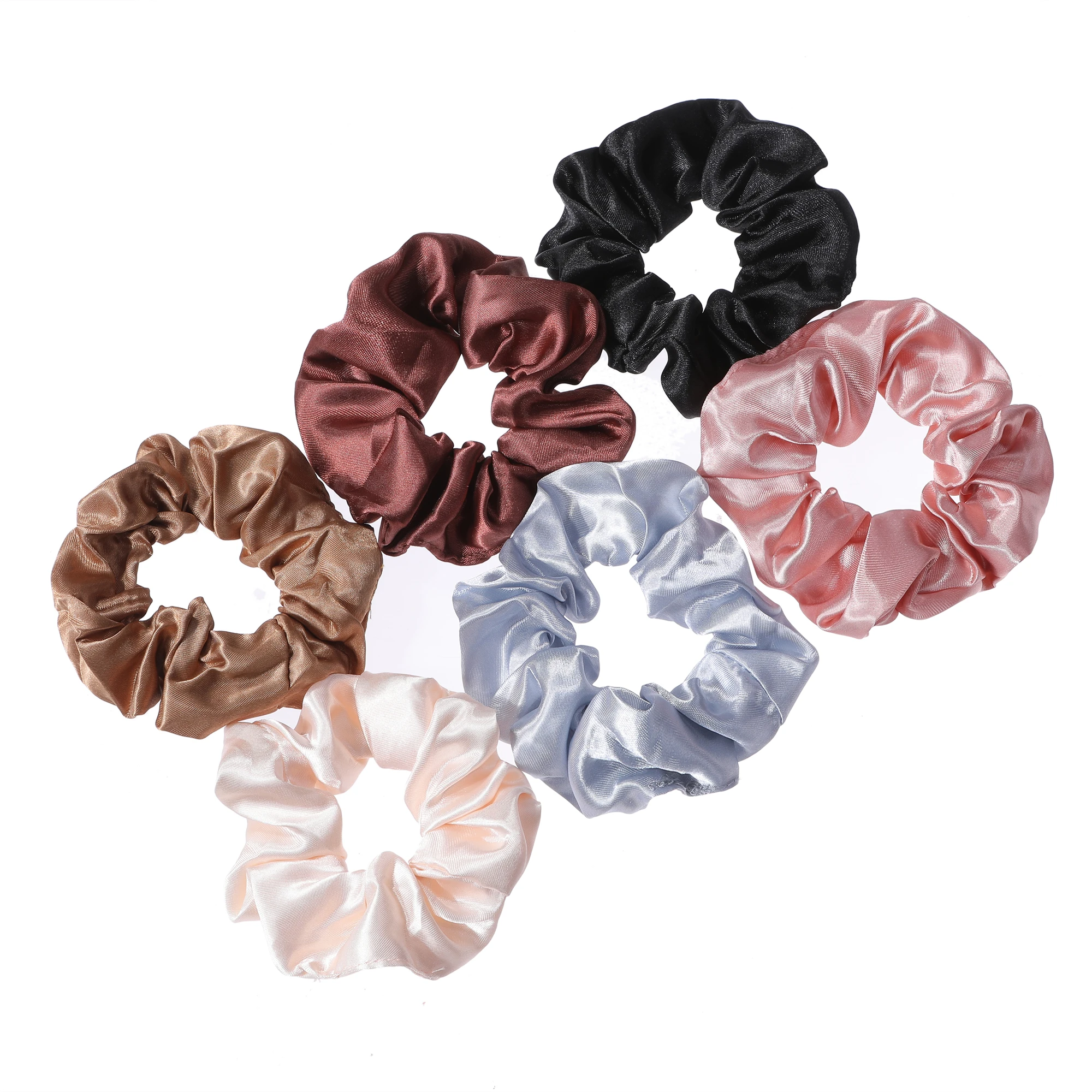 12pcs New Satin Fabric Sausage Loop Hair Rings Set Solid Colour Fabric Loop Hair Rope Hair Scrunchies Scrunchy Black Coffee