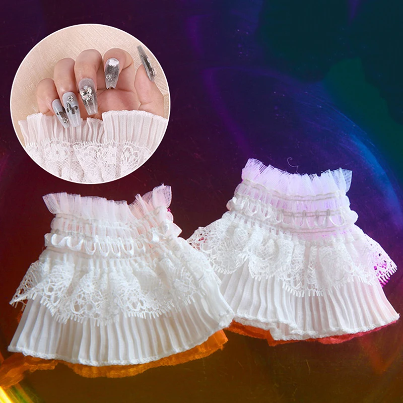 1 Pair Manicure Photo Lace Decorative Cuffs Double Mesh Flare Sleeve Nail Art Styling Sleeves DIY Background Prop Cuffs