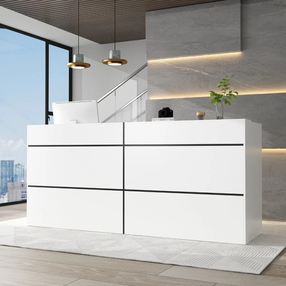 

Extra Long Reception Desk with Drawers, Modern Pattern, Office Desk Reception Counter Table 2 Person