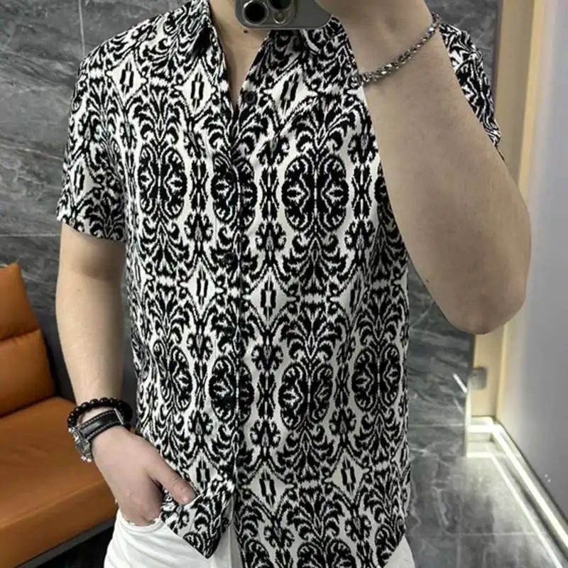 Mens Summer Shirts Pattern Print Shirt Short Sleeve Streetwear Camisa Masculina Shirt Moda Hombre Summer Casual Men Shirt