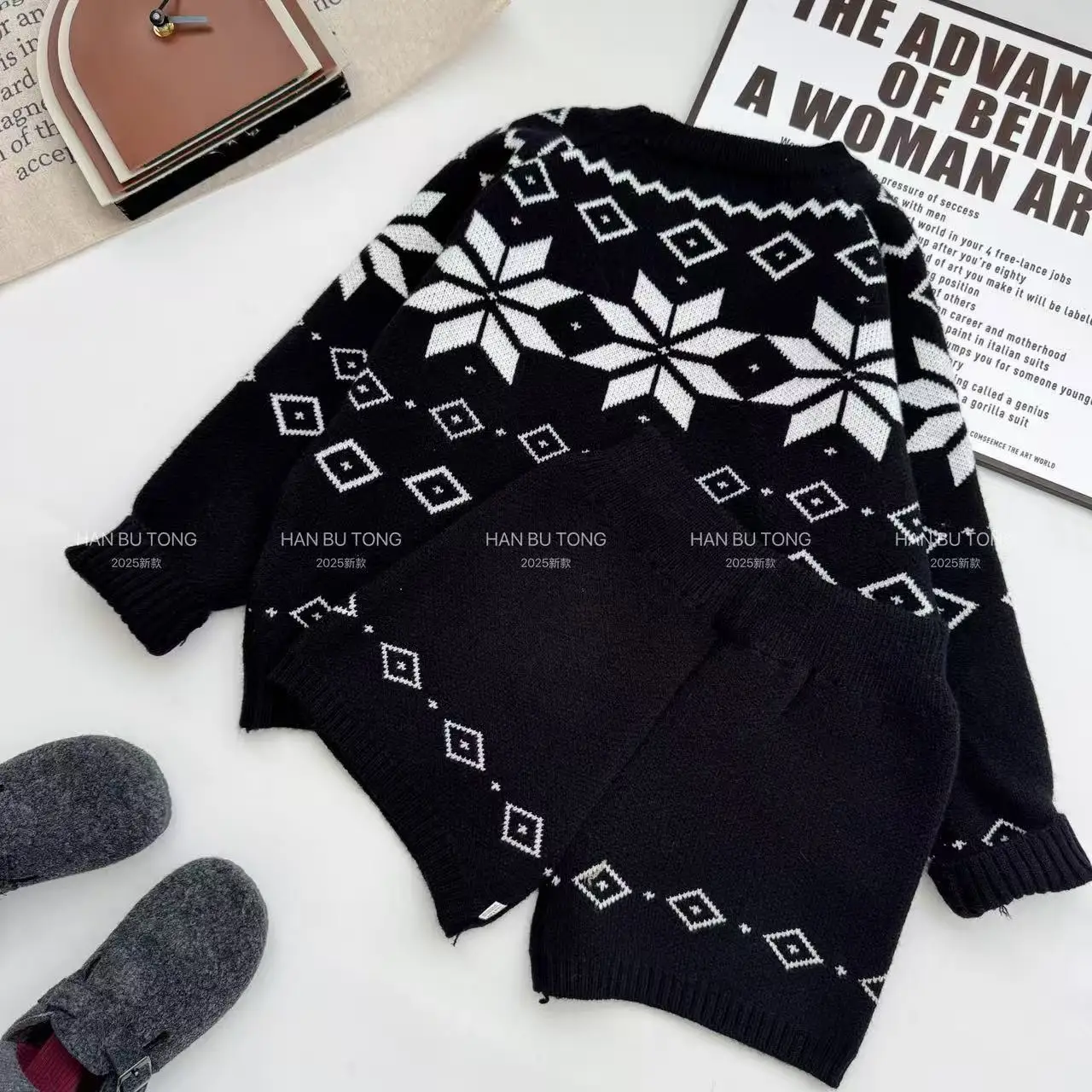 2025 Spring and Autumn New Girls Medium Large Childrens High End Long Sleeve Temperament Sweater Two Piece Set