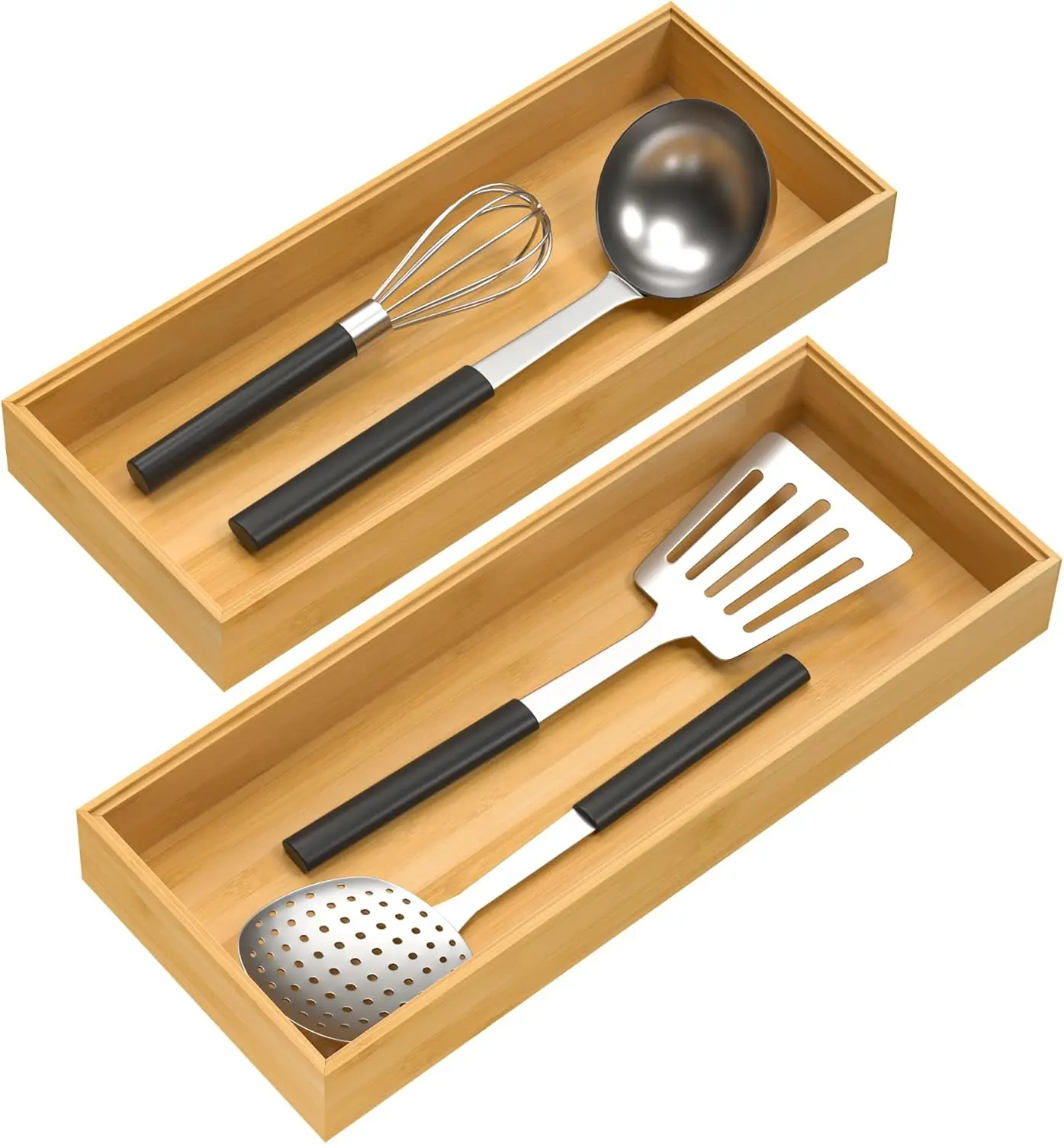 Bamboo Drawer Organizer, Stackable Utensil Organizer for Kitchen, Bamboo Storage Box Wood Silverware