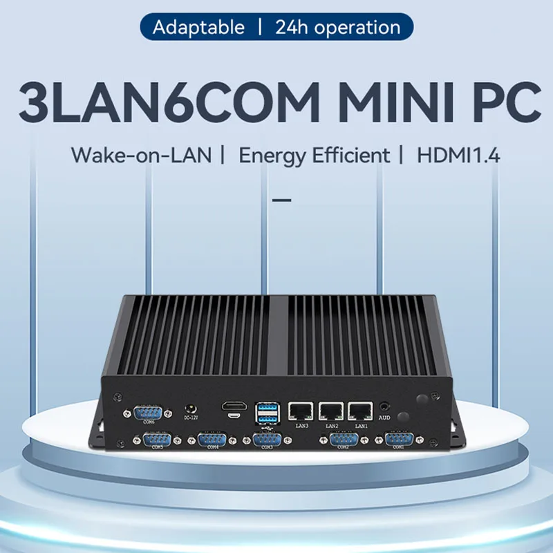 كمبيوتر صغير بدون مروحة صناعي ، كمبيوتر بدون مروحة ، كمبيوتر ، جملة ، 3 x I226V LAN ، 6 x DB9 ، RS232 ، RS422 ، 10 ، 11 LINUX