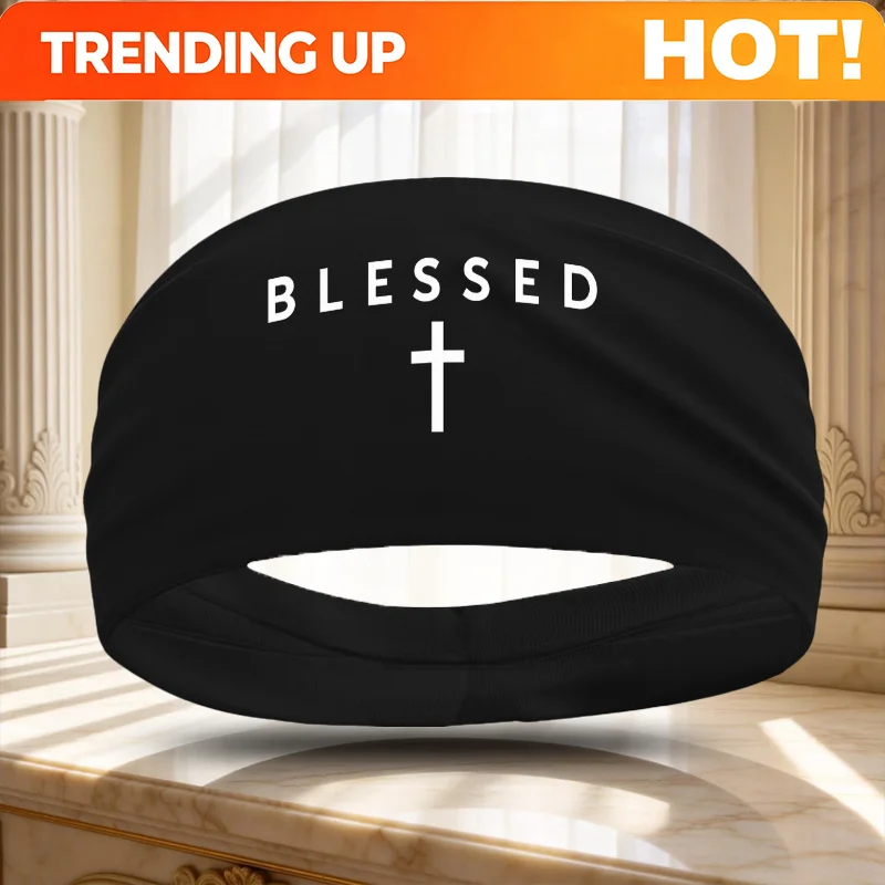 Customization 2D Flat - 2D FLAT 1pc BLESSED Cross Pattern Headband, Unisex, Suitable For Fitness, Hiking, Outdoor Sports, Daily