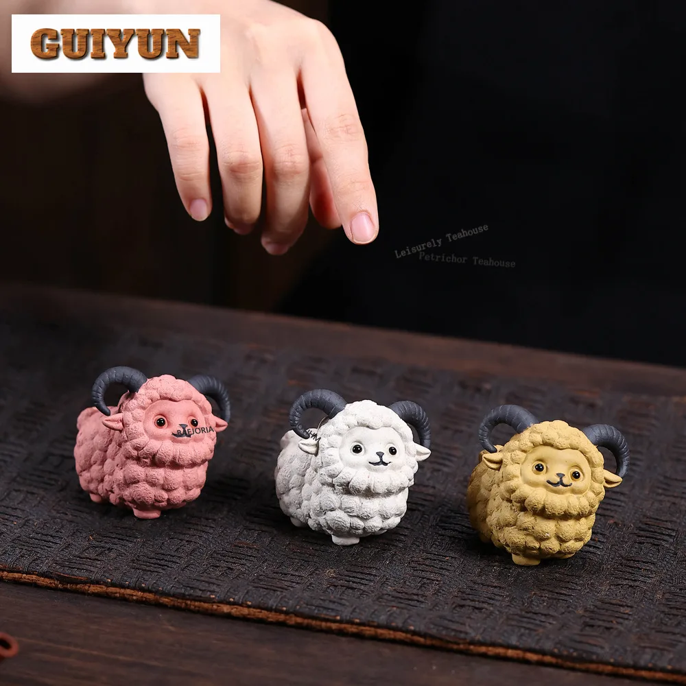 HOYIHM Yixing Purple Clay Sheep Tea Pet Traditional Fish Tank Landscaping Tea Figurine Play Toys Tea Statue Ornaments