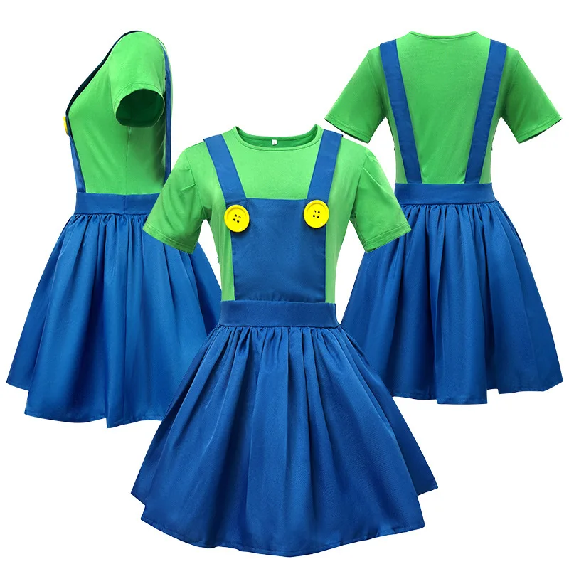 

Adult Women's Game Character Costume Anime Luigi Dress with Hat Beard Gloves Funny Party Acting Costume