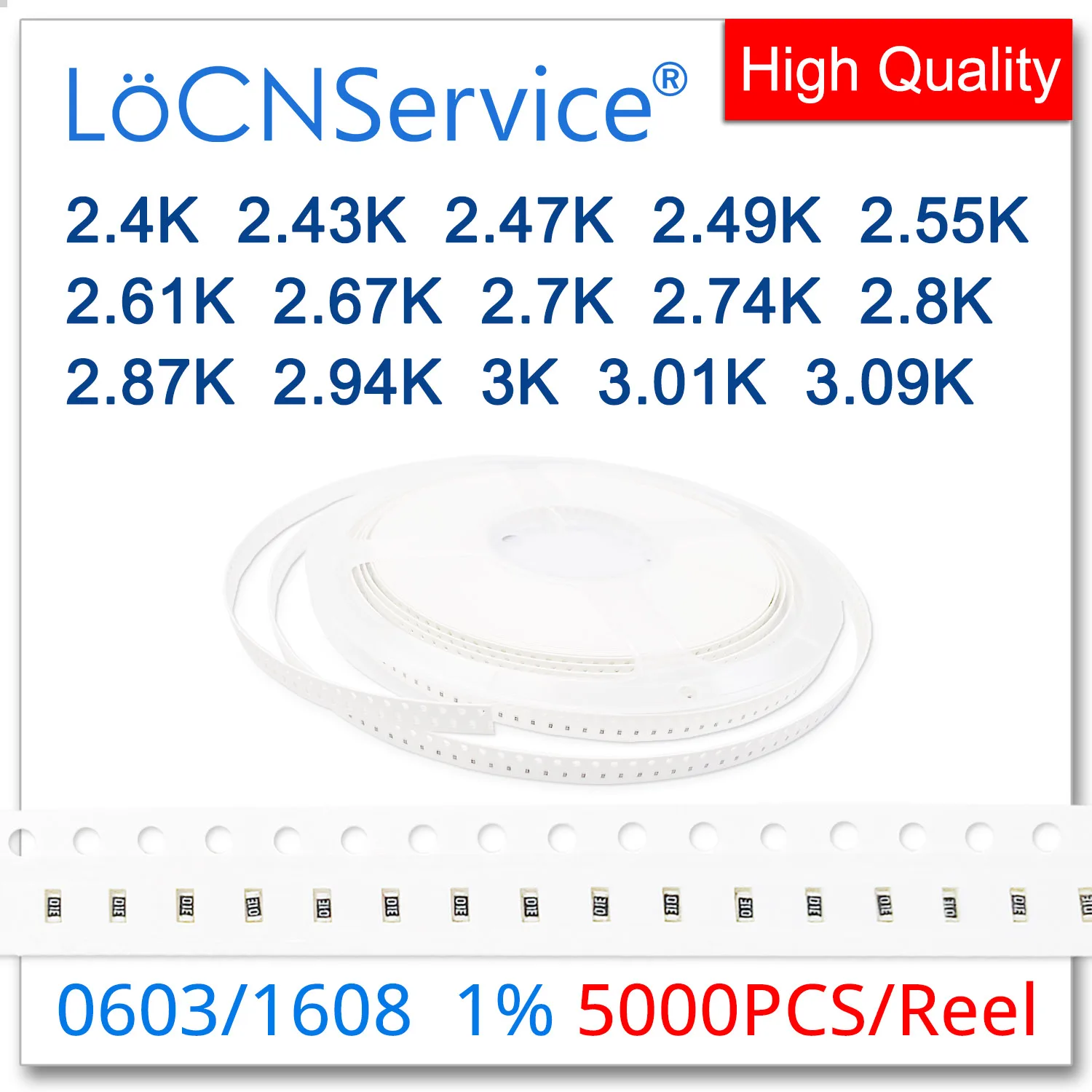 LoCNService 0603 1 % 5000 Stück 2,4 K 2,43 K 2,49 K 2,55 K 2,61 K 2,67 K 2,7 K 2,74 K 2,8 K 2,87 K 2,94 K 3 K 3,01 K 3,09 K 1608 Widerstand