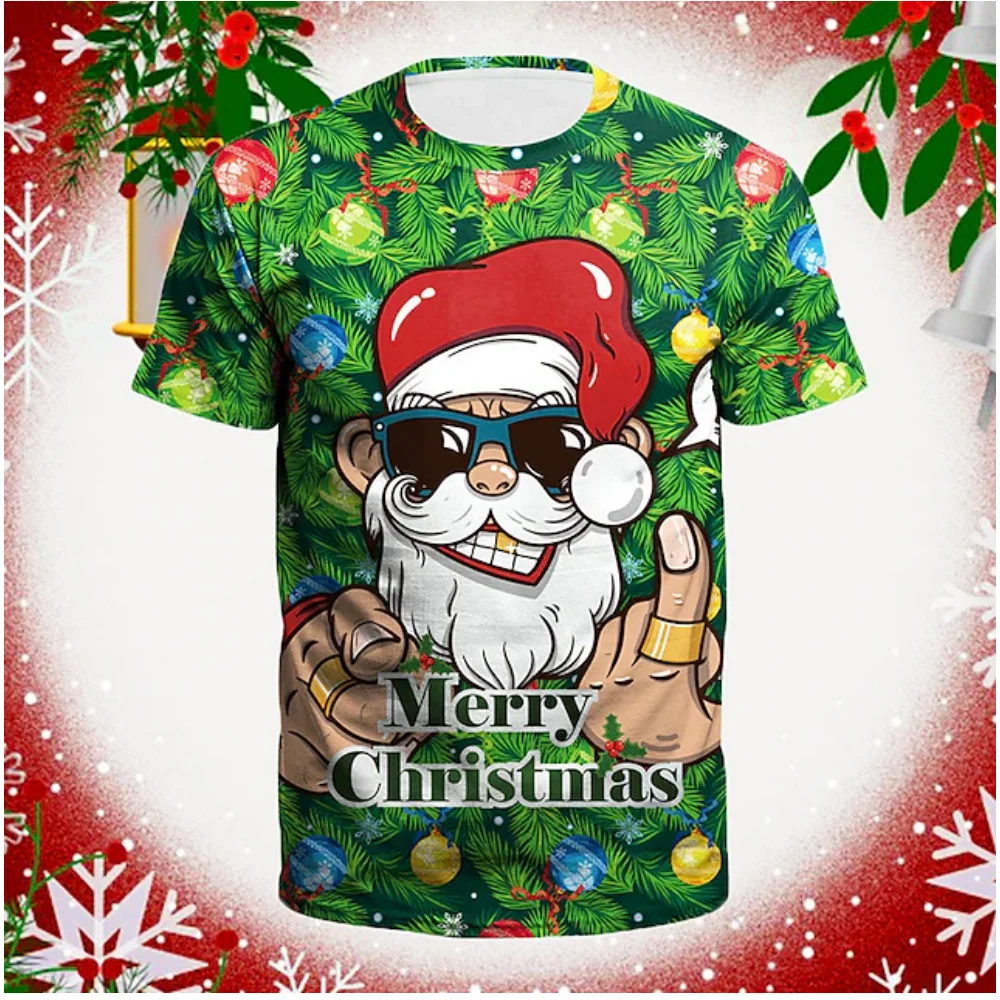 Christmas Tree Snowflake Fashion Casual tops Men's 3D Print T shirt Party Street Red Fake Suit Short Sleeve O-Neck Kid Tee Shirt