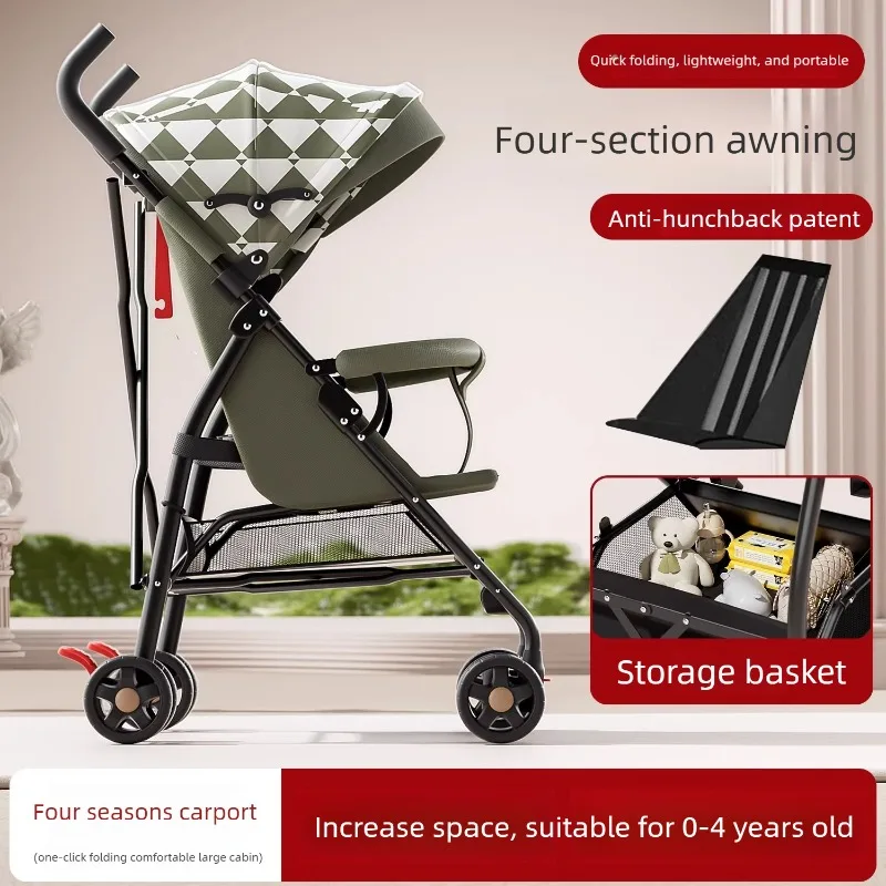 Lightweight Baby Stroller with Adjustable Reclining Seat Mesh Ventilation Canopy and Five Point Safety Harness Design