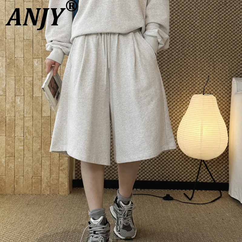 ANJY Summer New Women Stylish Drawstring Elastic Waist Loose Casual Sweatpants Simple Comfortable Sport Knee Length Pants A21460