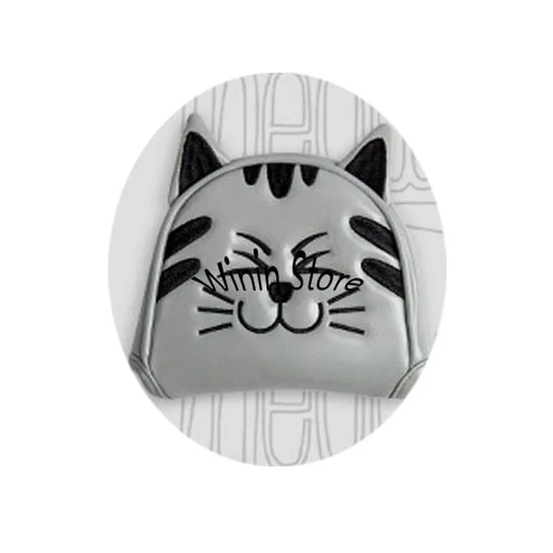 Cute Grey Cat Golf Head Covers for Driver Fairway Hybrid #1#3#5#7#UT Magnatic Putter Covers Waterproof PU Leahter Durable Covers