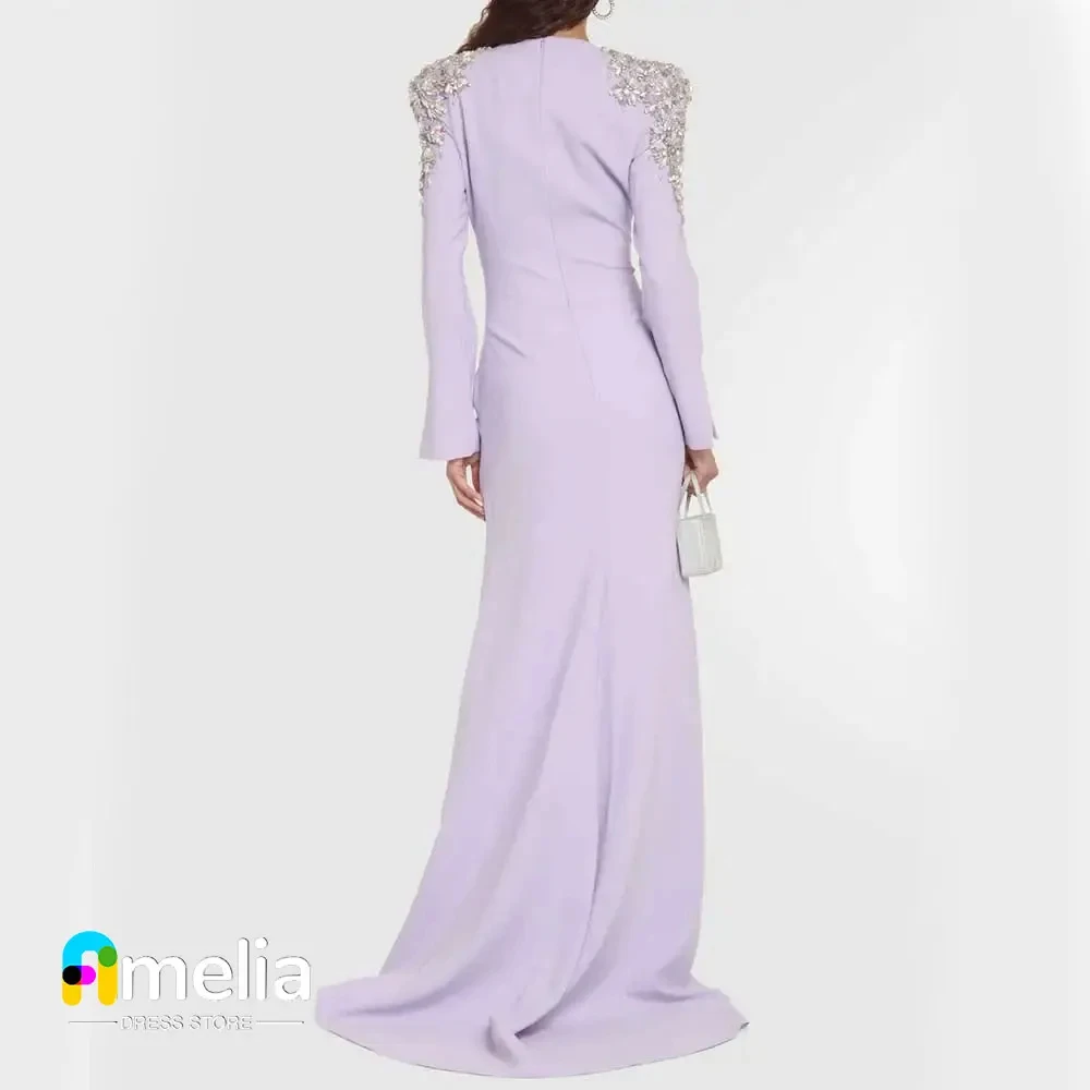 Amelia V-Neck Prom Dress  Floor Length Long Sleeves Evening Dress With Summer Women Wedding Party Formal Gowns Arabia