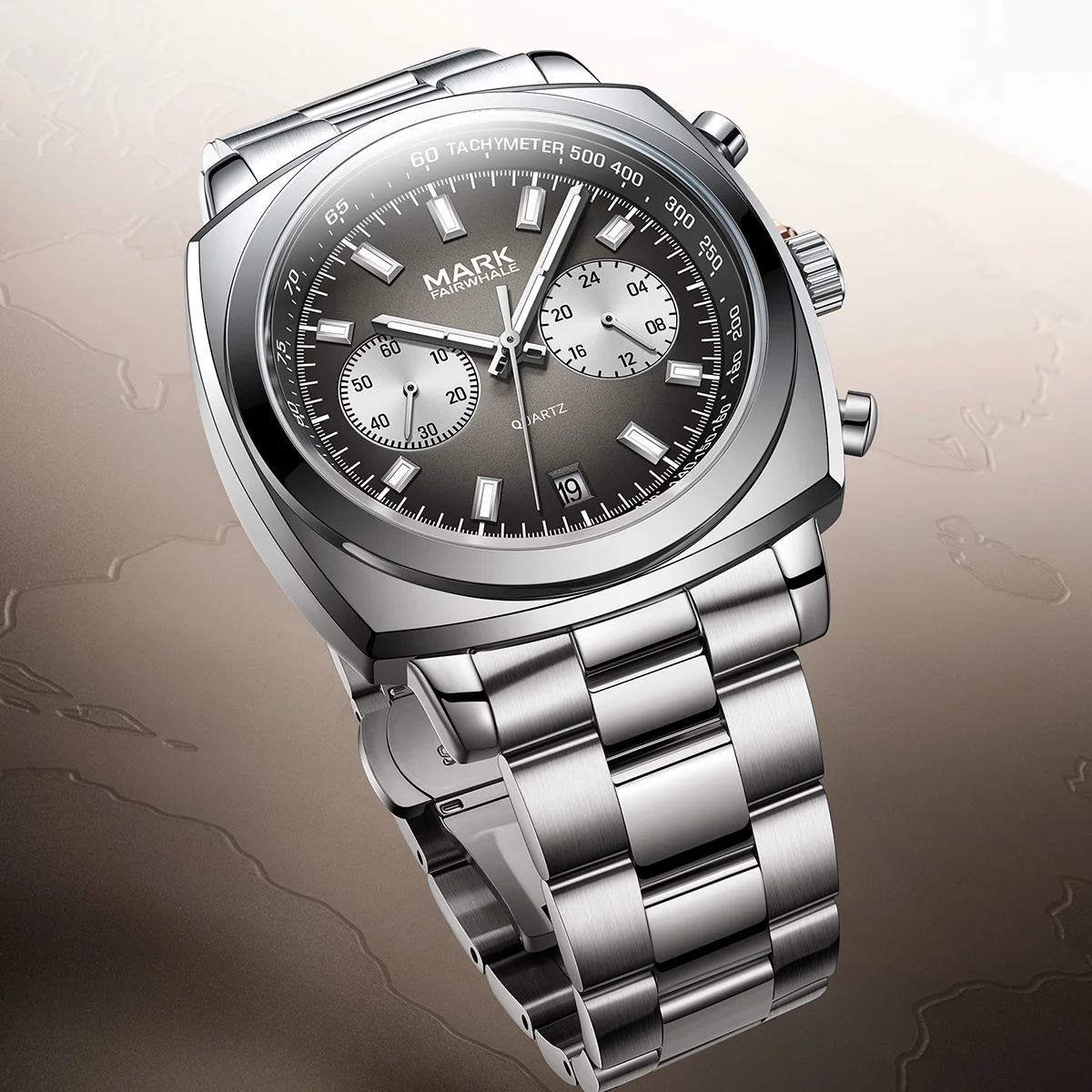 

Mark Fairwhale Luxury Men's Quartz Wristwatch Date Display Chronograph Stainless Steel Strap Waterproof of Watch