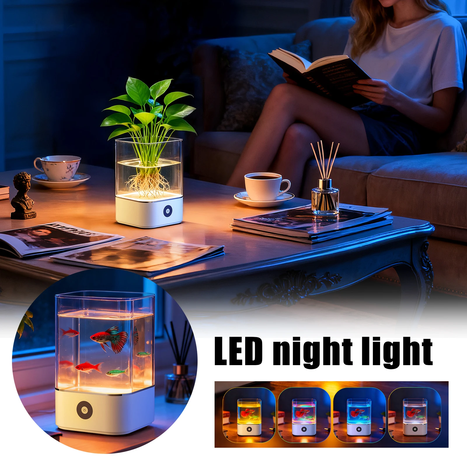 

Дизайн лампы для аквариума, очиститель воздуха для спальни с питанием от USB, меняющий цвет, ночник, прикроватный подарочный светильник