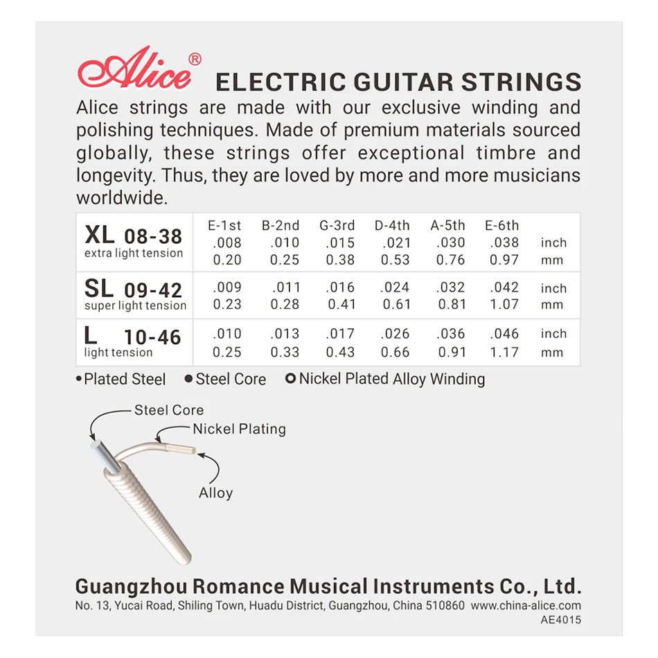 Alice A506 Steel Core Plated Steel Coated Nickel Alloy Wound Electric Guitar Strings Light Super Light