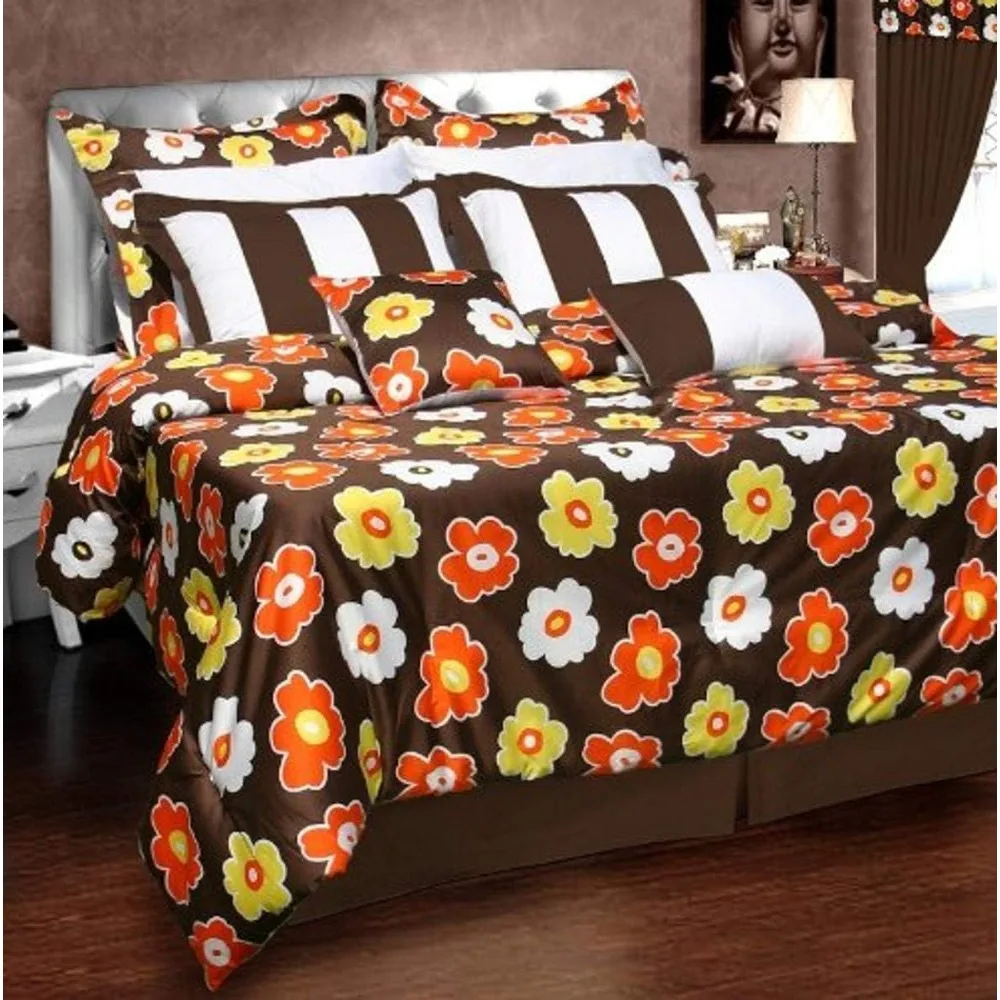 Living 12 Piece Bed in A Bag, 100% Cotton Bedding Set Includes Oversized Comforter, Two Shams, Decorative Cushions, Deep P