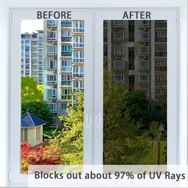 Fenster-Sichtschutzfolie Einseitig Tageslicht-Blockierende Statische Fensterfolie Sonnenschutz Anti-UV Reflektierende Spiegelfolie für Zuhause und Büro – Detail 2