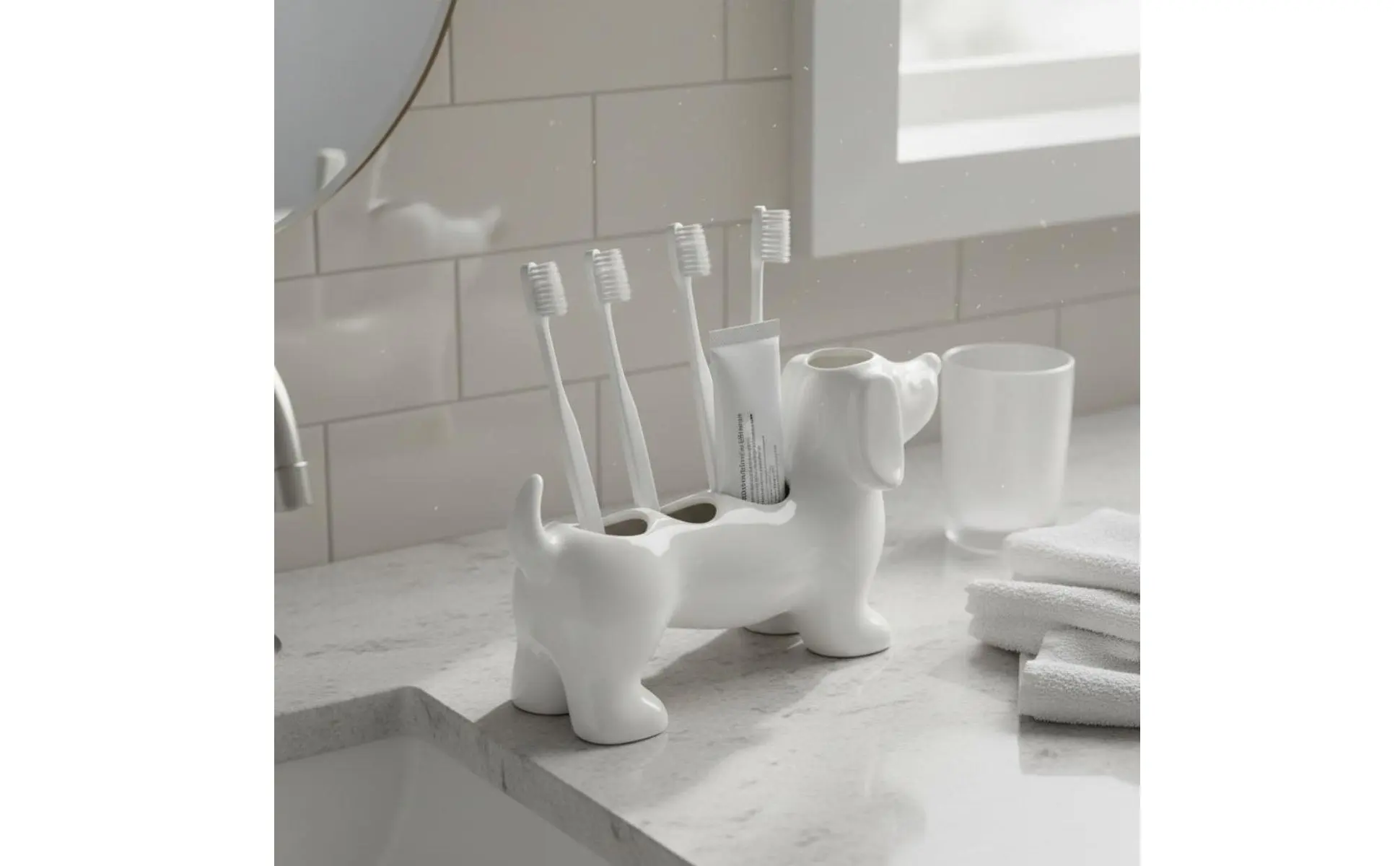 https://ae-pic-a1.aliexpress-media.com/kf/Sece8340087984d5b9c627130fe3db34fK.jpg Ceramic Dog Toothbrush Stand Decorative Dachshund Shape Ceramic Toothbrush Holder for Vanity Countertop