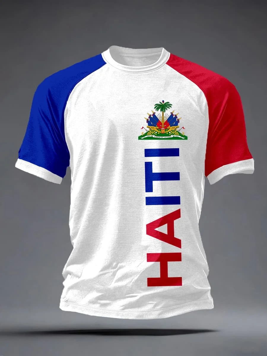 2026 New Haiti Soccer Jersey  Breathable Quick-Dry Raglan Sleeve Football Shirt with Coat of Arms Print for Fans
