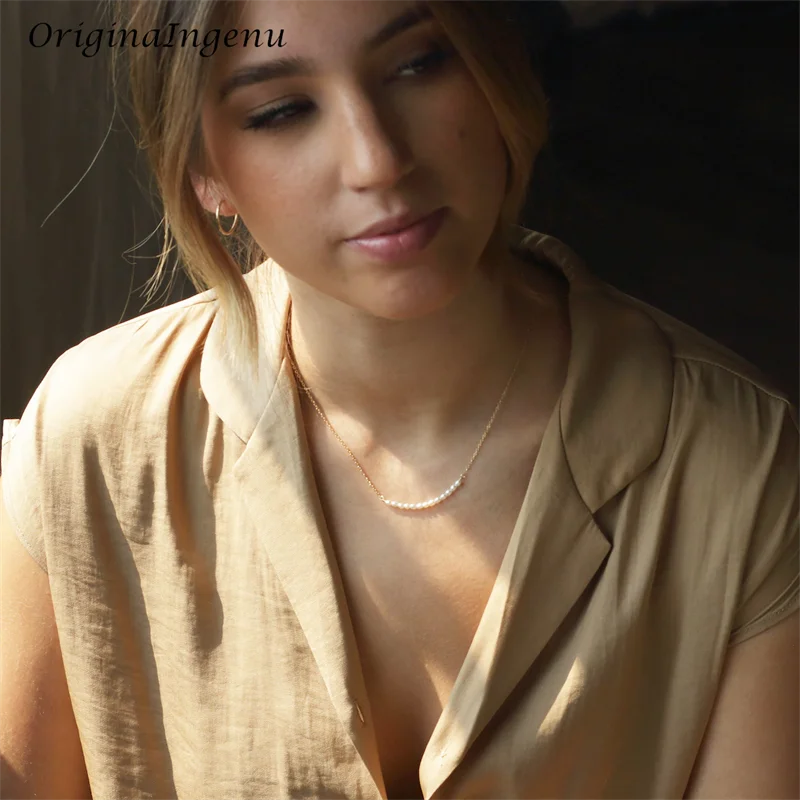 14K Gold Filled Tiny Oval Pear - Pearl Trim Chain recension och pris