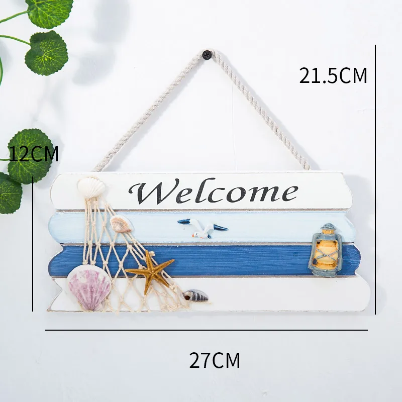 Ocean Style Wooden Hanging Welcome Board Door Sign Plate Pendant Handicraft Gifts Home Coffee Shop Decoration Photo Wall Decor