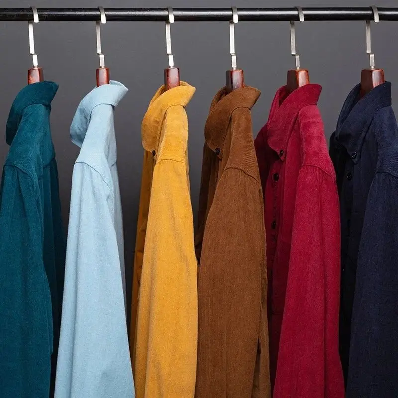 plus Size S7XL Men's Corduroy Shirt Casual Long Sleeve  Neck Fleece Lined Thickened Autumn Fashion Special Wide Fit