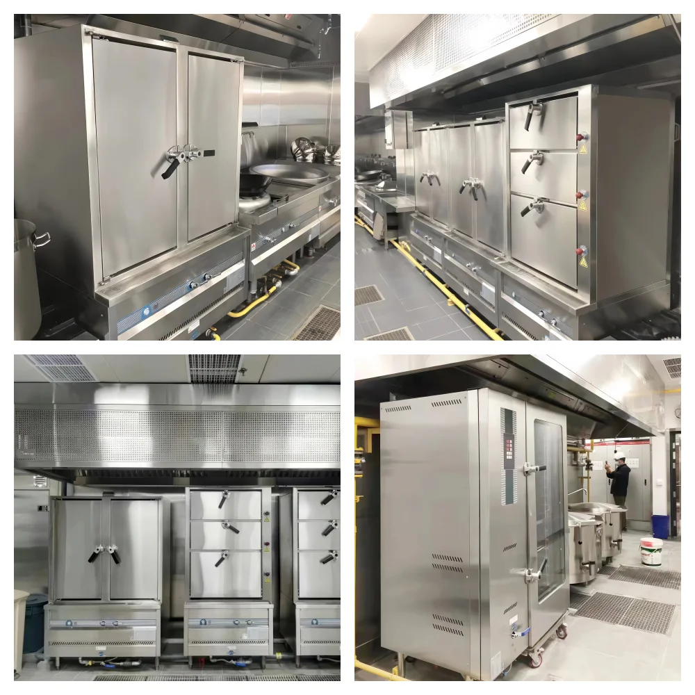 Commercial Gas Seafood Steamer Cabinet Three Door Stainless Steel Industrial Steam Cooker Restaurant Kitchen Large Capacity
