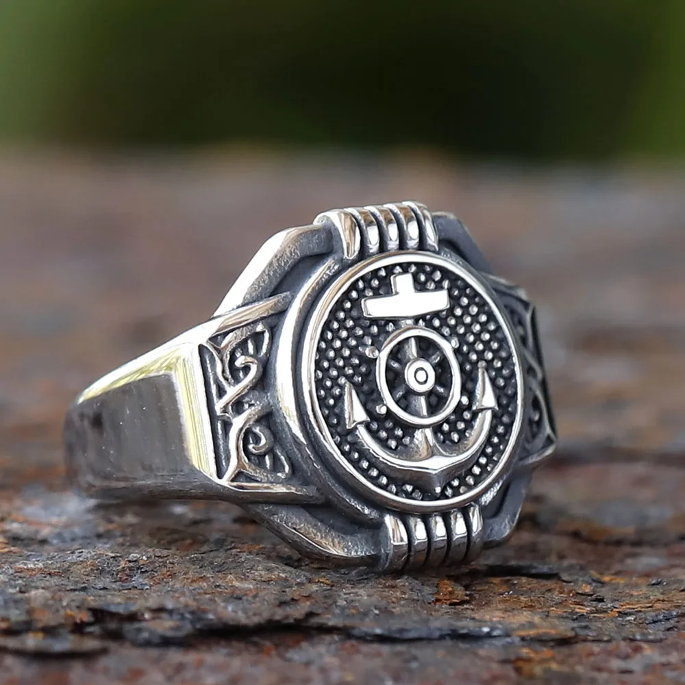 New 316L Stainless Steel Vintage rudder biker Ring With anchor Patterns For Men Women Punk Motorcycle Jewelry Party GIFT