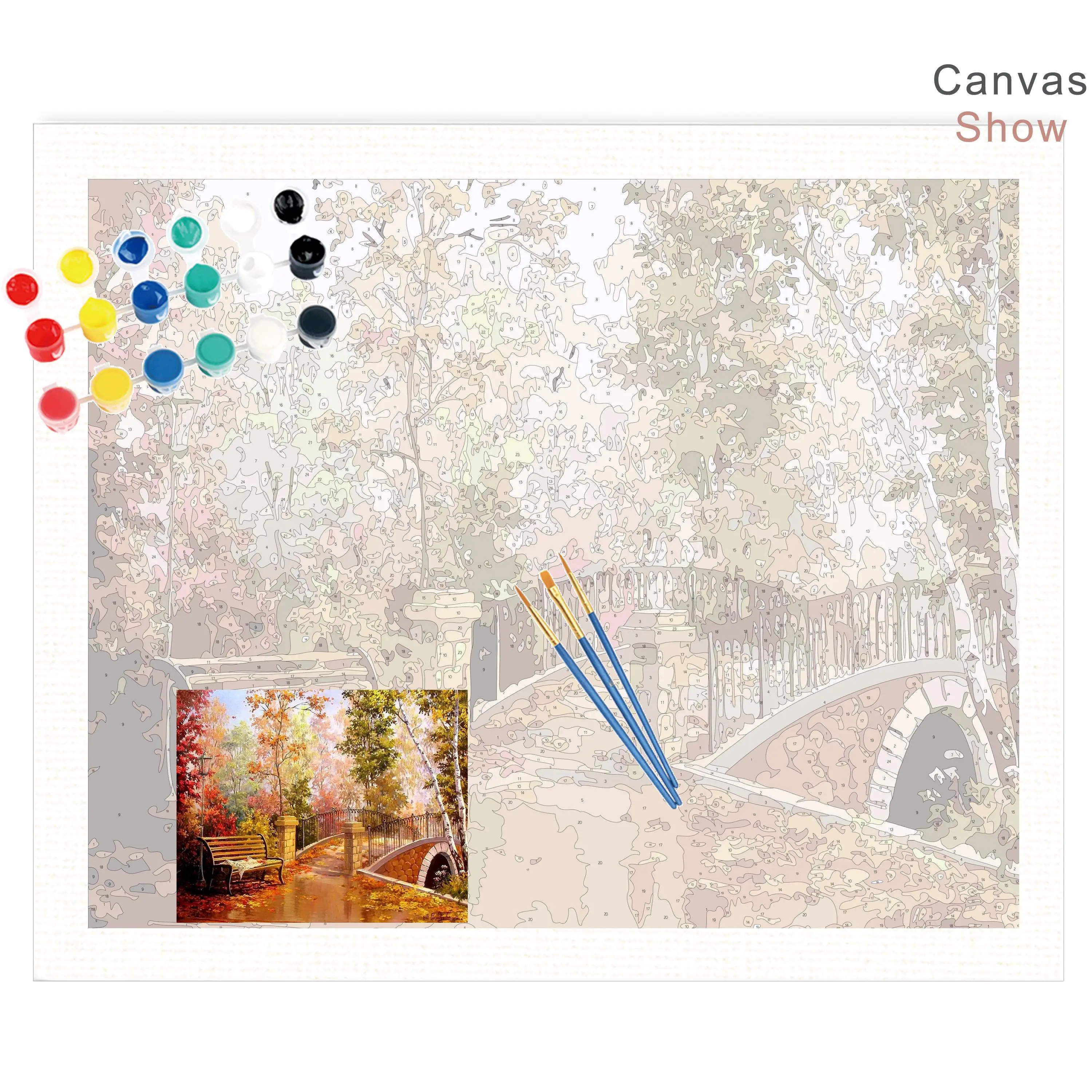 CHENISTORY Telaio della Pittura di DIY Dai Numeri Autunno Giardino Foto di Paesaggio Dai Numeri Dipinte A Mano della Tela di Canapa Pittura Per