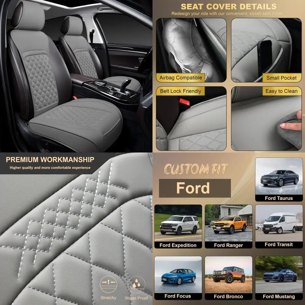 

Front Car Seat Covers for Ford,Leather Waterproof Seat Protector Custom Fit Ford Expedition Ranger Transit Focus Bronco Mustang