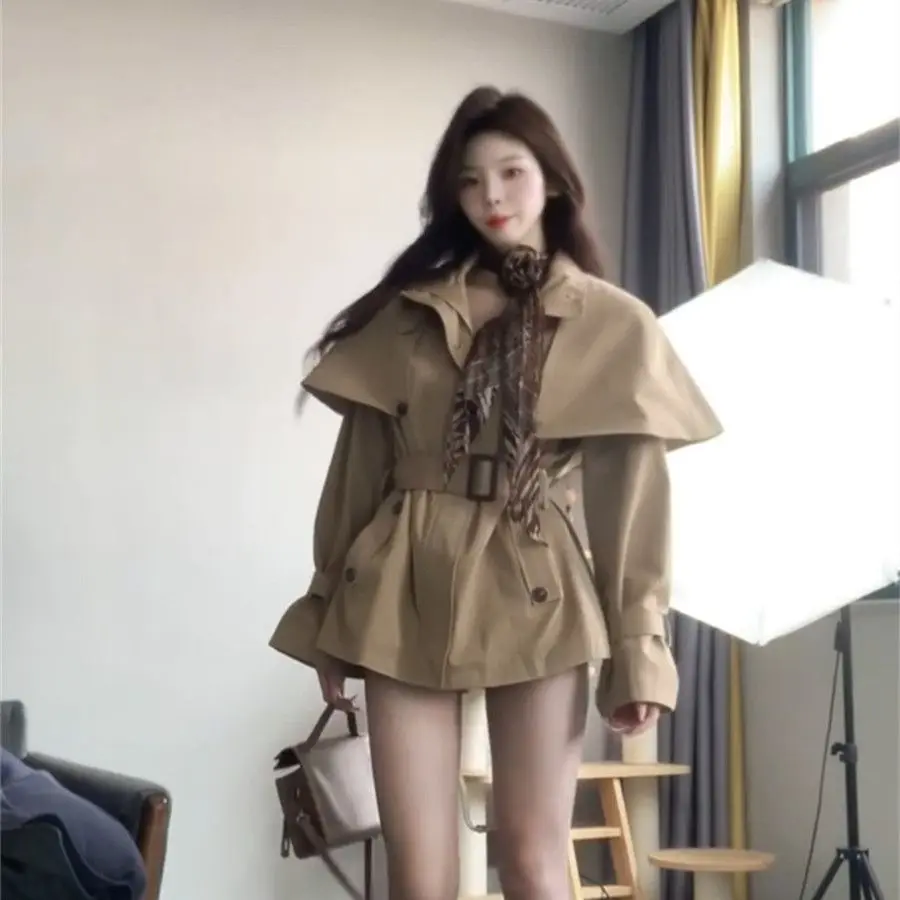 

Тренч, короткий осенний новый женский костюм, тканое пальто, Лидер продаж, студенческий цветной спортивный костюм для скалолазания, точный галстук