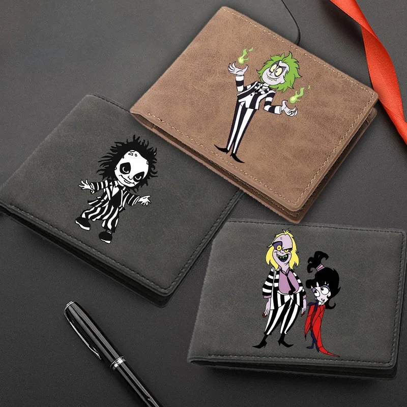 BeetleJuice Short Men Wallett PU Leather Small Man Wallets Casual Coin Pouch Male ID Business Clip Card Wallet Purse Money Clip