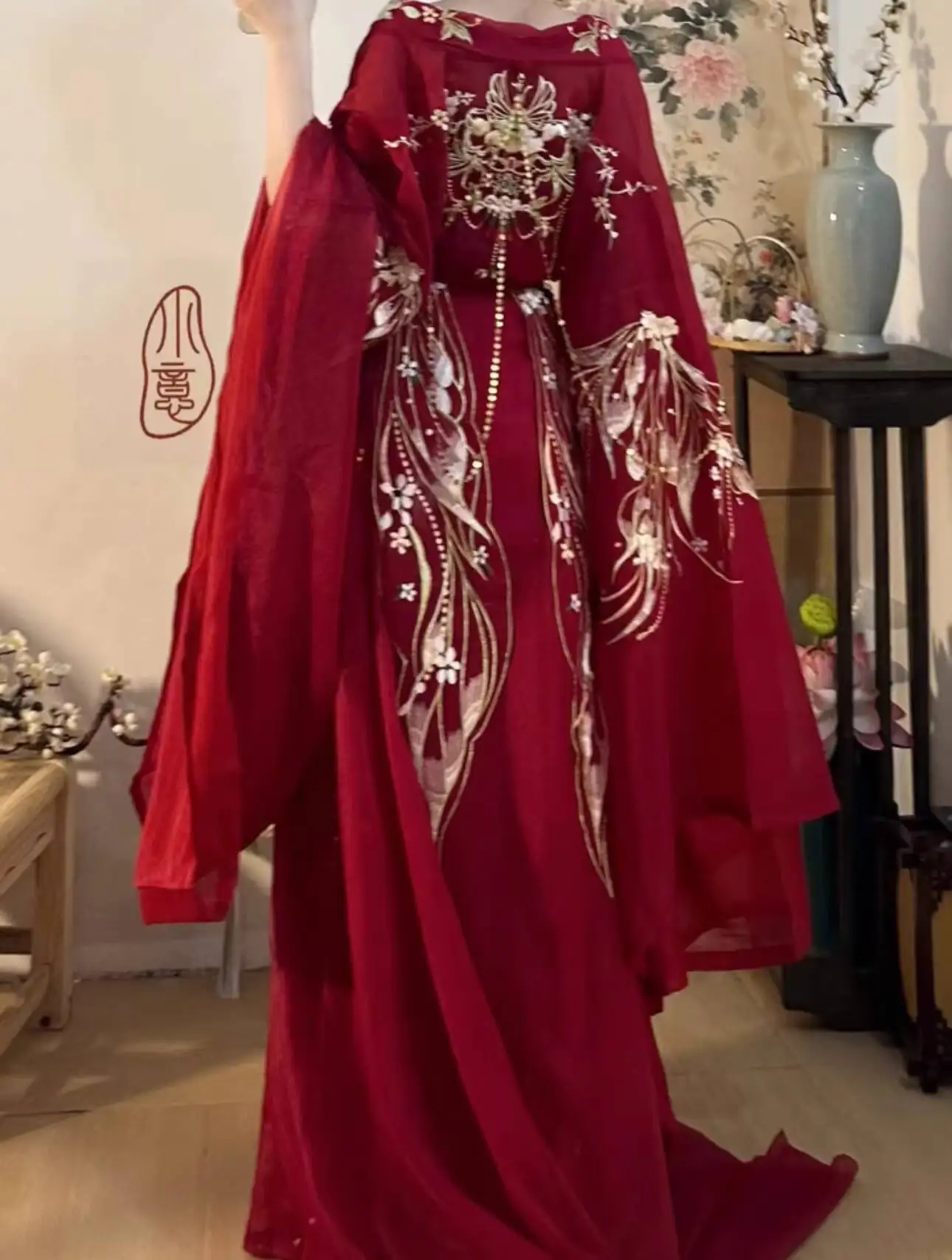2025 hot Guofeng Goddess Of Flowers Red Heavy Industry Embroidery Trailing New Wei Jin Nan The Northern Dynasties Hanfu Women - view 5