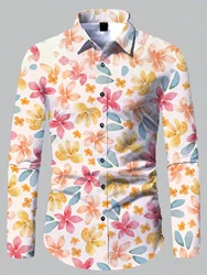 2024 New Fashion Comfortable 3d Printed Floral Pattern Shirt Beach Sun Casual Slim Fit Fashion Mens Shirt Long Sleeve Shirt